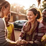 Judah 1 mission team greets local partners on a village street