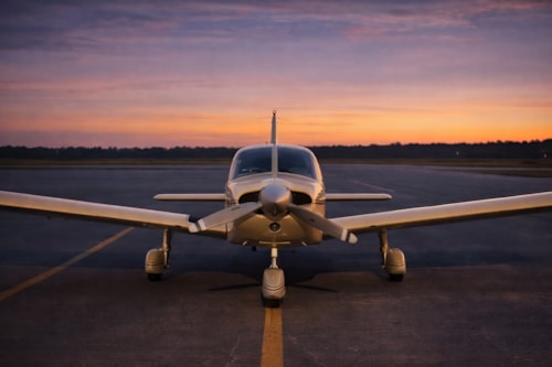 Piper Cherokee Six 300 Front View – Powerful Nose-On Profile