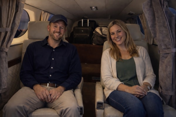 Cessna 414 Cabin Interior with Passenger Seating and Luggage Storage